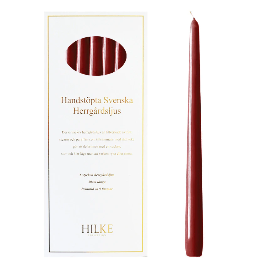 Hilke Collection Mansion Lys 6 Stk Wine Red Gloss - Lys Paraffin Vinr&oslash;d - 1911-5011