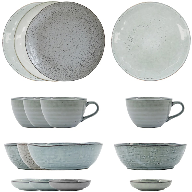 Rustic Brunch Kit 16 Pieces, Grey/Blue