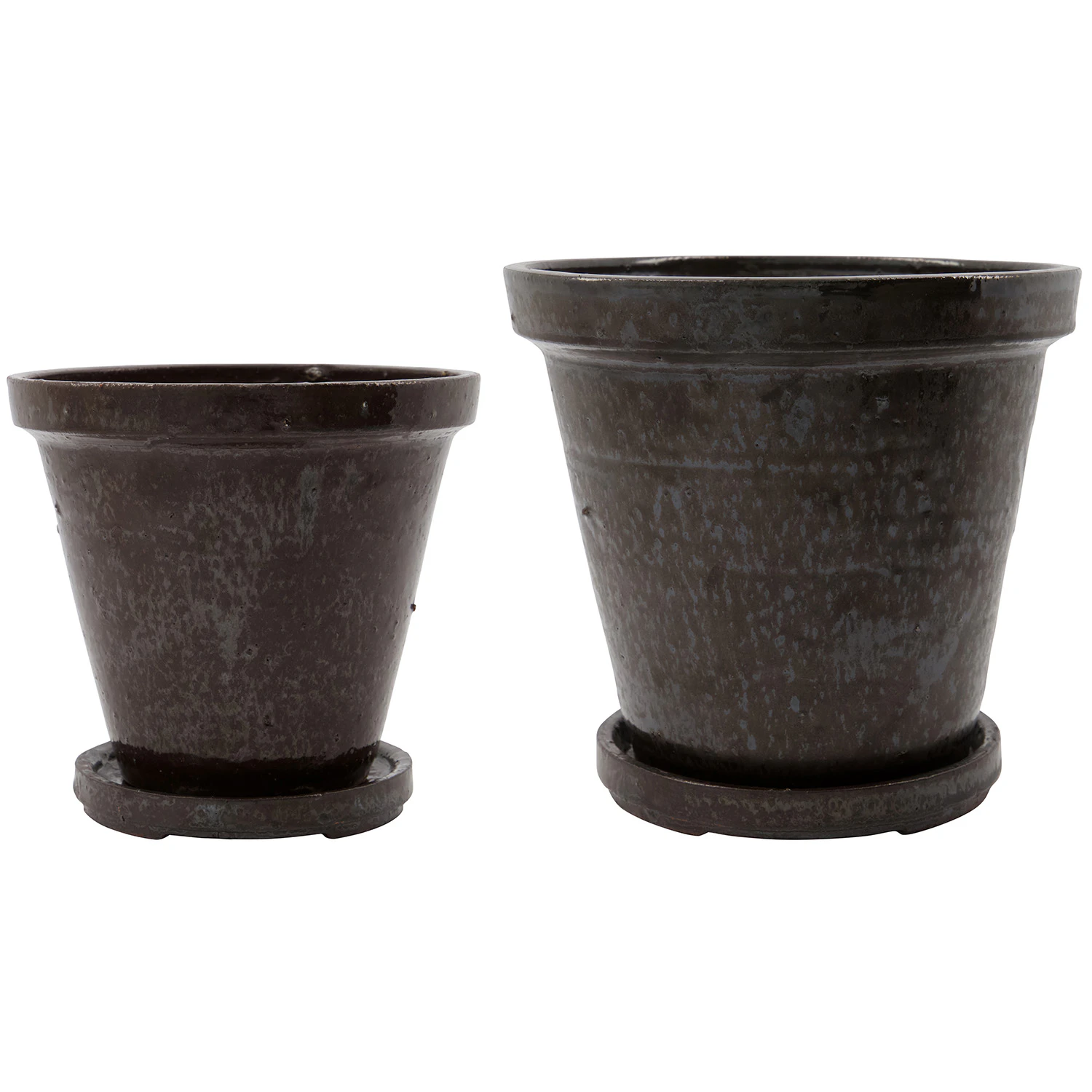 House Doctor Flower Pot With Tray 2-pack Brown H16x&oslash;18/h20x&oslash;22 - Krukker Stent&oslash;j Brun - 210140601