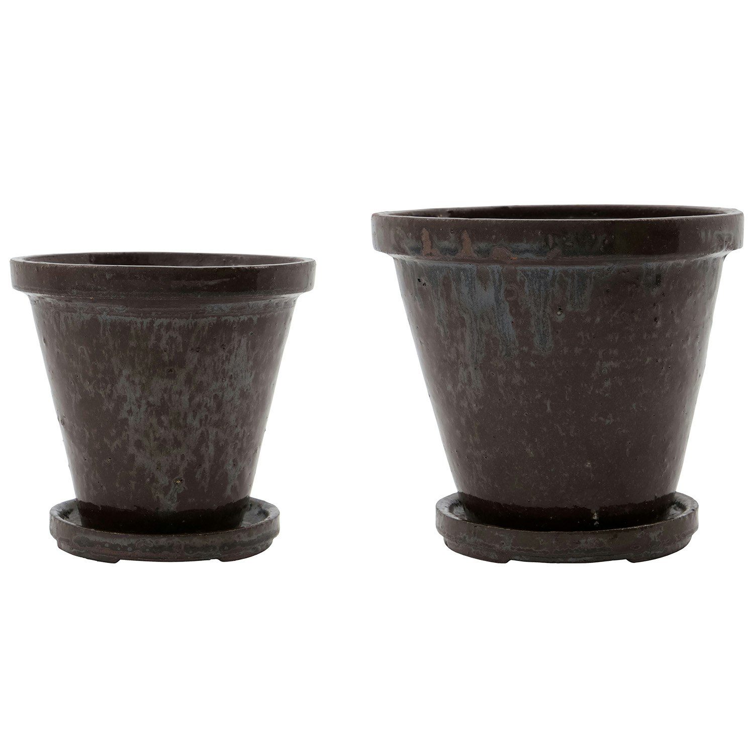 House Doctor Flower Pot With Tray 2-pack H12x&oslash;13,5/h14x&oslash;16 Brown - Krukker Stent&oslash;j Brun - 210140611