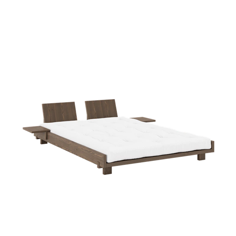 Social Sengestel Med 2 Stk. Rygstøtte & Sidebord 140x200 Carob Brown