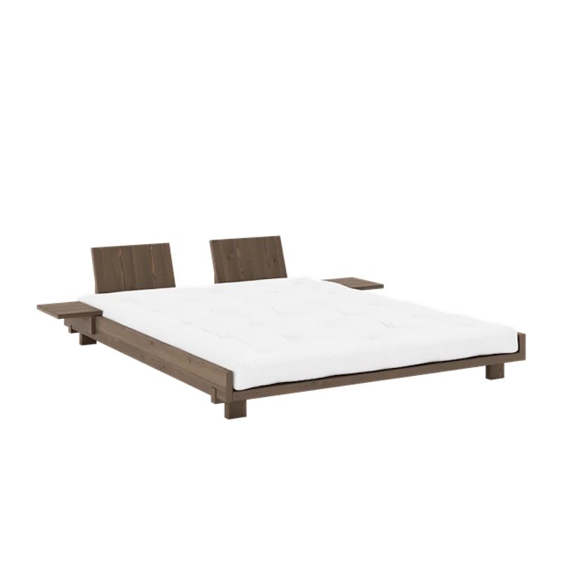 Social Sengestel Med 2 Stk. Rygstøtte & Sidebord 160x200 Carob Brown