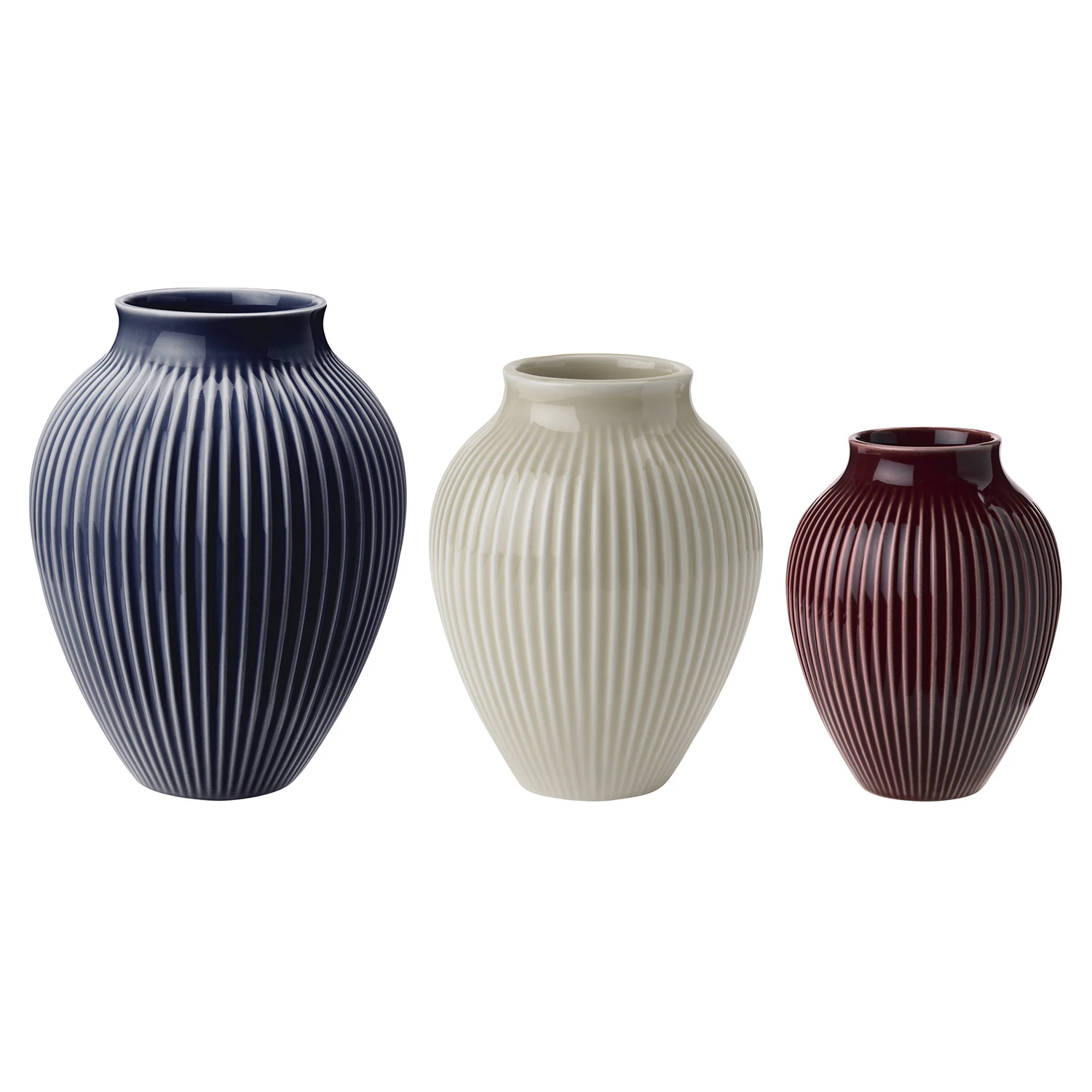 Knabstrup Keramik Vase Rillet 3-pak / M&oslash;rkebl&aring; / Ripple Berry - Vaser Keramik Sand - K1243-1