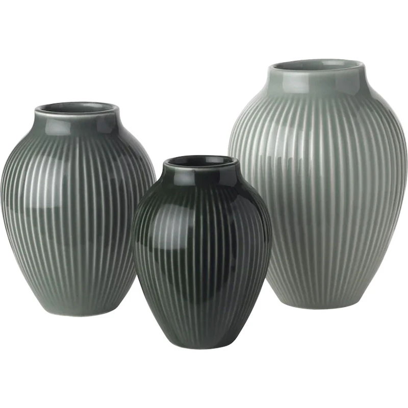 Vase Rillet 3-pak, Misty Green / Celadon Green / Mørkegrøn