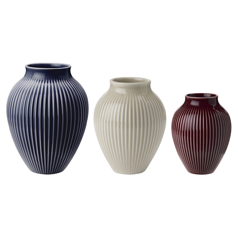 Vase Rillet 3-pak, Sand / Mørkeblå / Ripple Berry