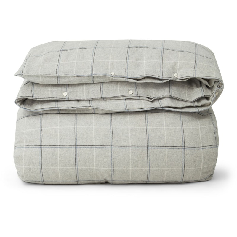 Lt Gray/Dove Checked Cotton Flannel Duvet Cover