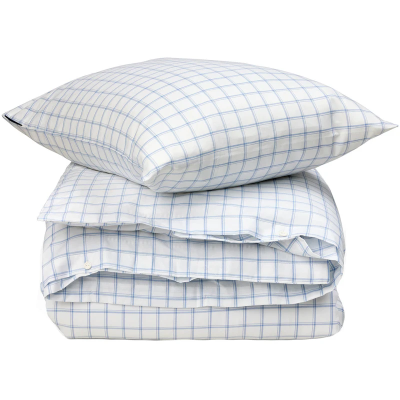 Check Lyocell Oxford Sengesæt 150x210 + 50x60 cm, Hvidt/Blåt
