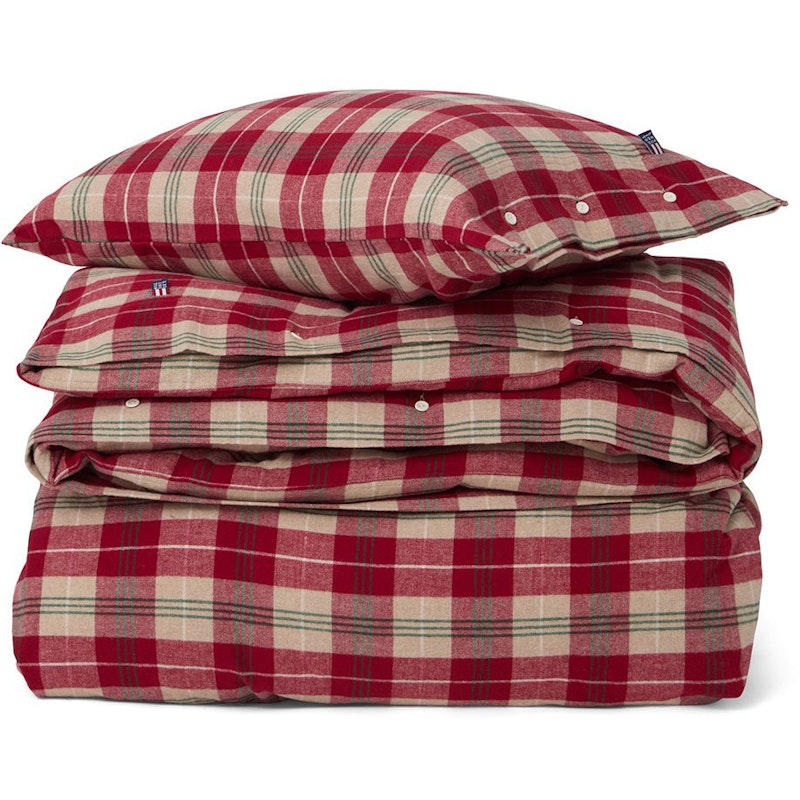 Checked Cotton Flannel Sengesæt Rødt / Beige / Grønt / Hvidt, 150x210 cm