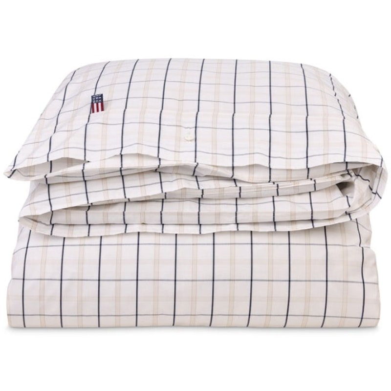 Checked Cotton Poplin Dynebetræk Hvidt / Beige / Marineblåt, 150x210 cm