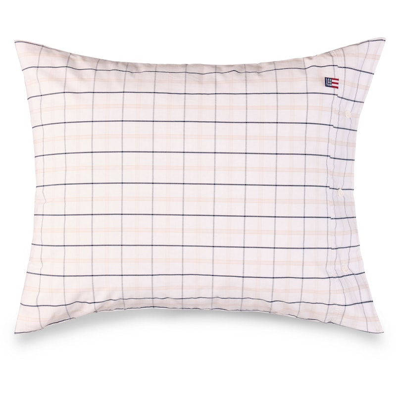 Checked Cotton Poplin Pudebetræk Hvidt / Beige / Marineblåt, 50x60 cm