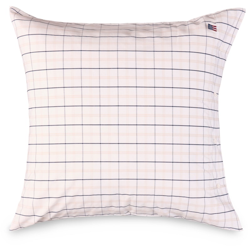 Checked Cotton Poplin Pudebetræk Hvidt / Beige / Marineblåt, 65x65 cm