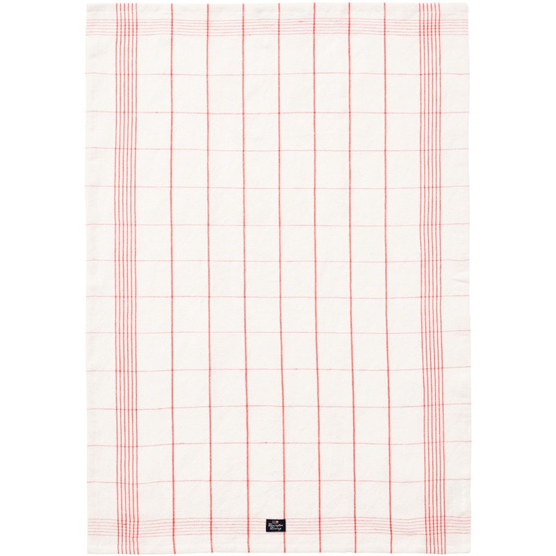 Checked Linen/Cotton Viskestykke 50x70 cm, Hvidt/Koralfarvet