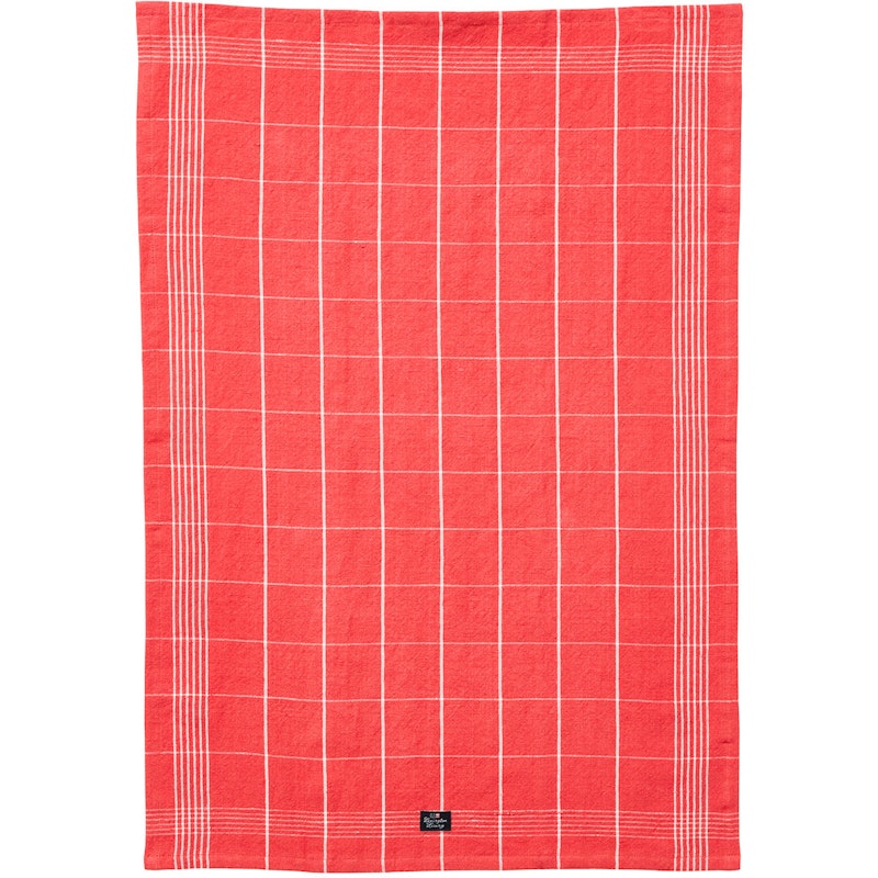 Checked Linen/Cotton Viskestykke 50x70 cm, Koralfarvet/Hvidt