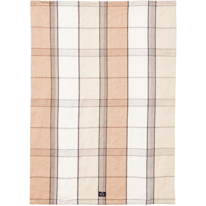 Checked Linen/Cotton Viskestykke 50x70 cm, Beige/Hvidt