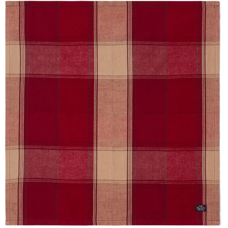 Checked Linen/Cotton Serviet 50x50 cm, Beige / Rød