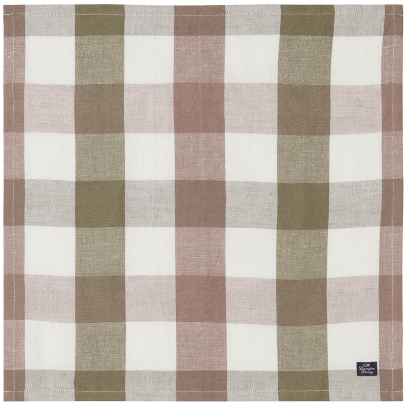 Checked Linen/Cotton Serviet 50x50 cm, Brun/Olivengrøn