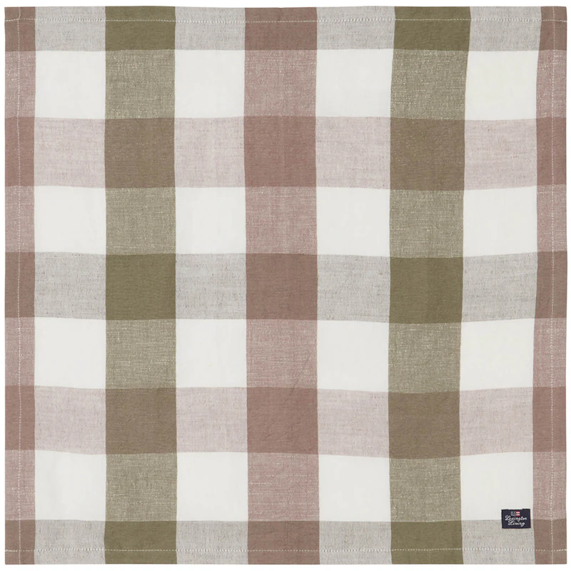 Checked Linen/Cotton Serviet 50x50 cm, Brun/Olivengrøn