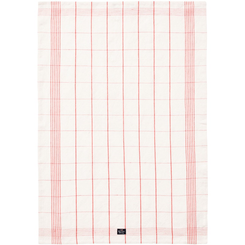 Checked Linen/Cotton Viskestykke 50x70 cm, Hvidt/Koralfarvet
