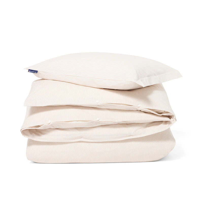 Dynebetræk Stribet 220x220 cm, Beige / Hvidt
