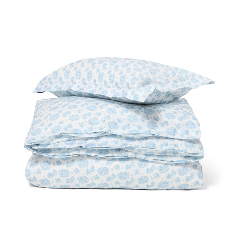 Floral Sengesæt Med Blomstermønster 220x220 cm, Blåt / Hvidt