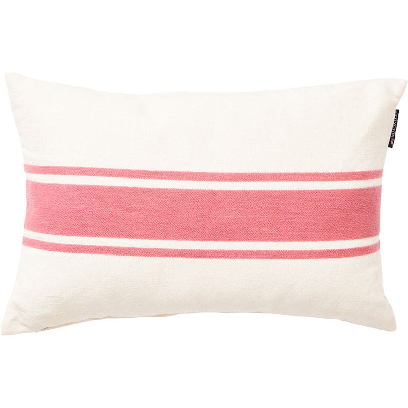 Embroidery Center Striped Linen/Cotton Pude 40x60 cm, Rosa/Offwhite