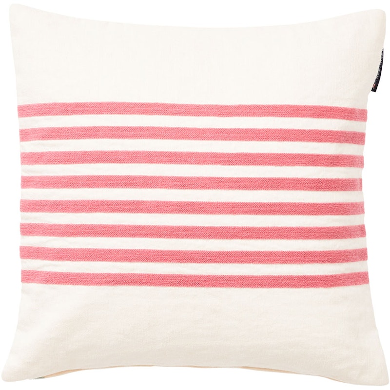 Embroidery Striped Linen/Cotton Pudebetræk 50x50 cm, Rosa/Offwhite