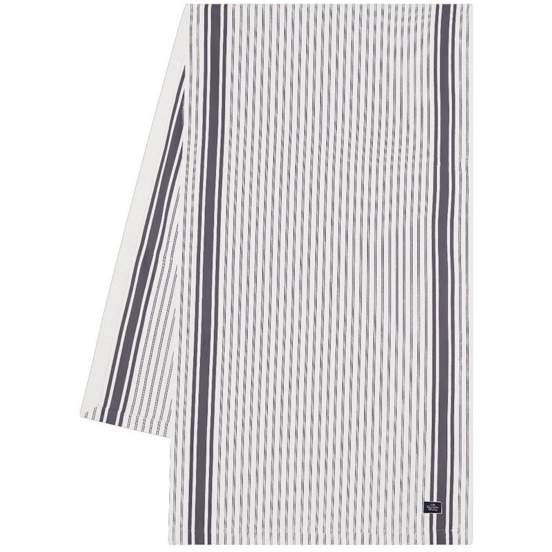 Icons Striped Organic Cotton Oxford Bordløber 50x150 cm, Hvid / Dress Blue