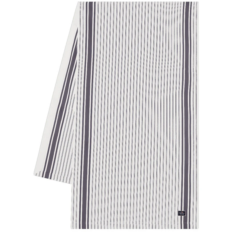 Icons Striped Organic Cotton Oxford Bordløber 50x250 cm, Hvid / Dress Blue