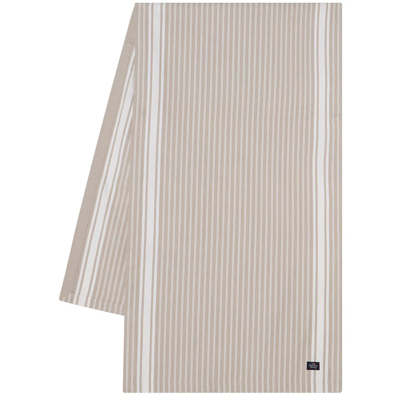 Icons Striped Organic Cotton Oxford Bordløber 50x150 cm, Beige / Hvid