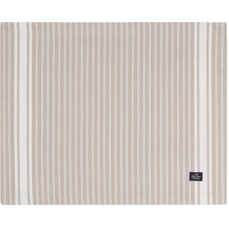 Icons Striped Organic Cotton Oxford Dækkeserviet, Beige / Hvid