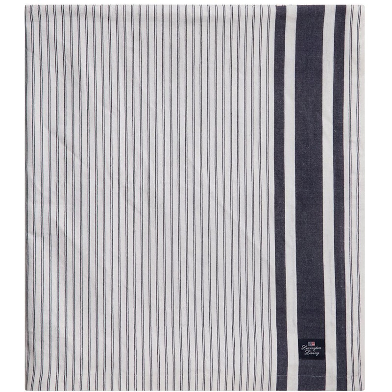 Icons Striped Organic Cotton Oxford Dug 150x250 cm, Hvid / Dress Blue