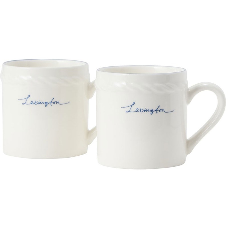 Lexington Porcelain Espressokop 5 cm 2-pak, Hvid / Mørkeblå
