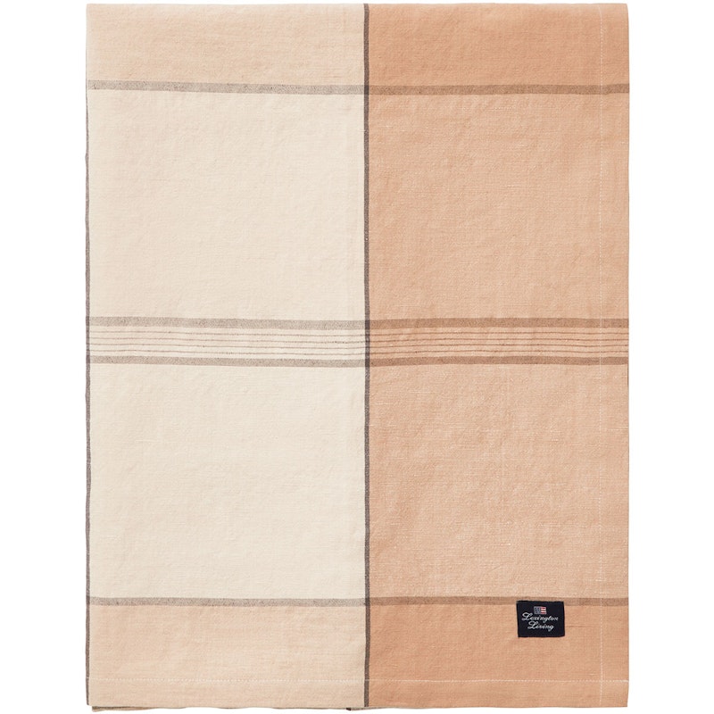 Linen/Cotton Checked Dug Hvid/Beige, 150x350 cm