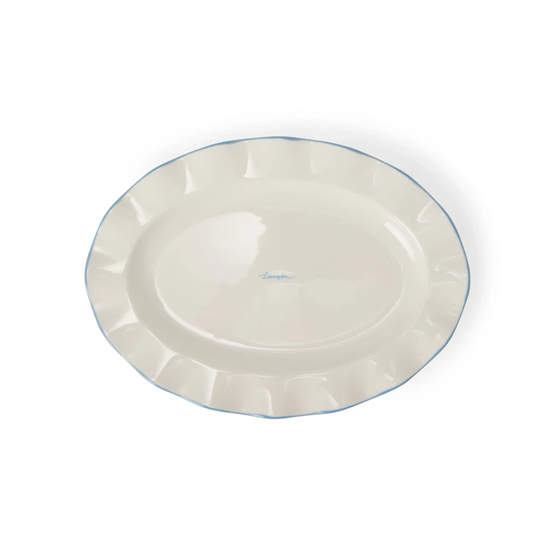 Stoneware Wavy Oval Plate Tallerken Hvid Blå