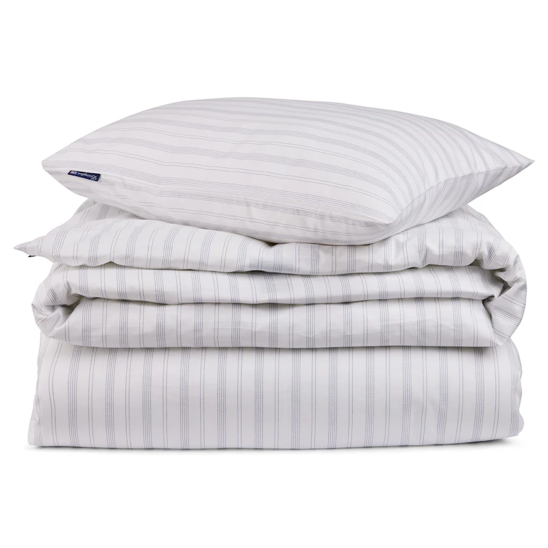 Striped Lyocell/Cotton Sengesæt 150x210 cm, Hvidt/Støvet Blå