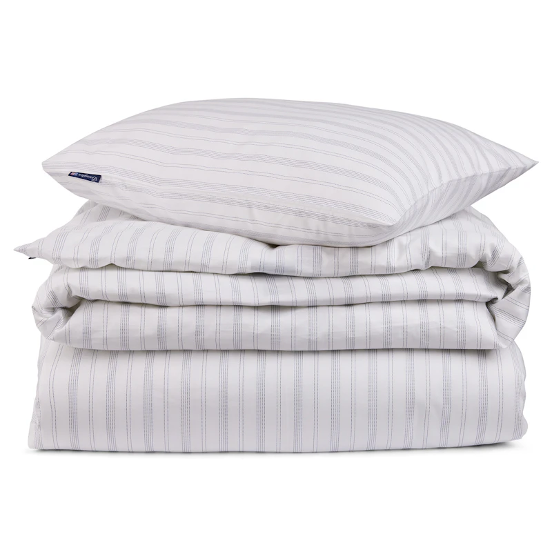 Striped Lyocell/Cotton Sengesæt 220x220 cm, Hvidt/Støvet Blå