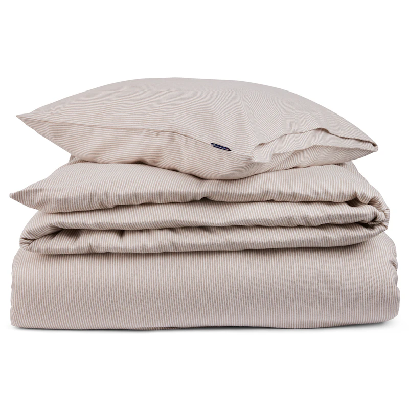 Striped Lyocell/Flannel Sengesæt 220x220 + 50x60x2, Beige