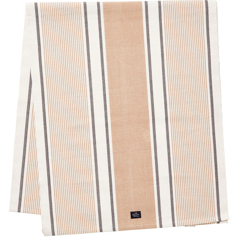 Striped Organic Cotton Rib Bordløber Hvid/Beige, 50x250 cm