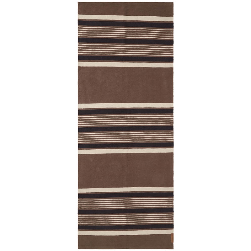 Striped Organic Cotton Tæppe 80x220 cm, Beige/Mørkegråt