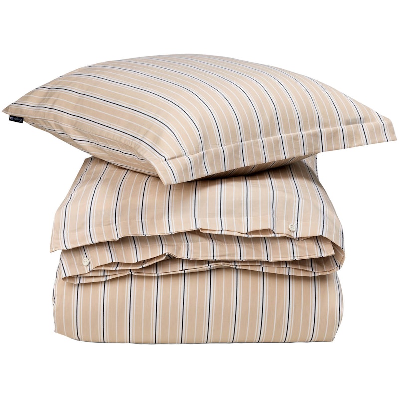 Striped Cotton Poplin Sengesæt 220x220 + 50x60x2 cm, Beige