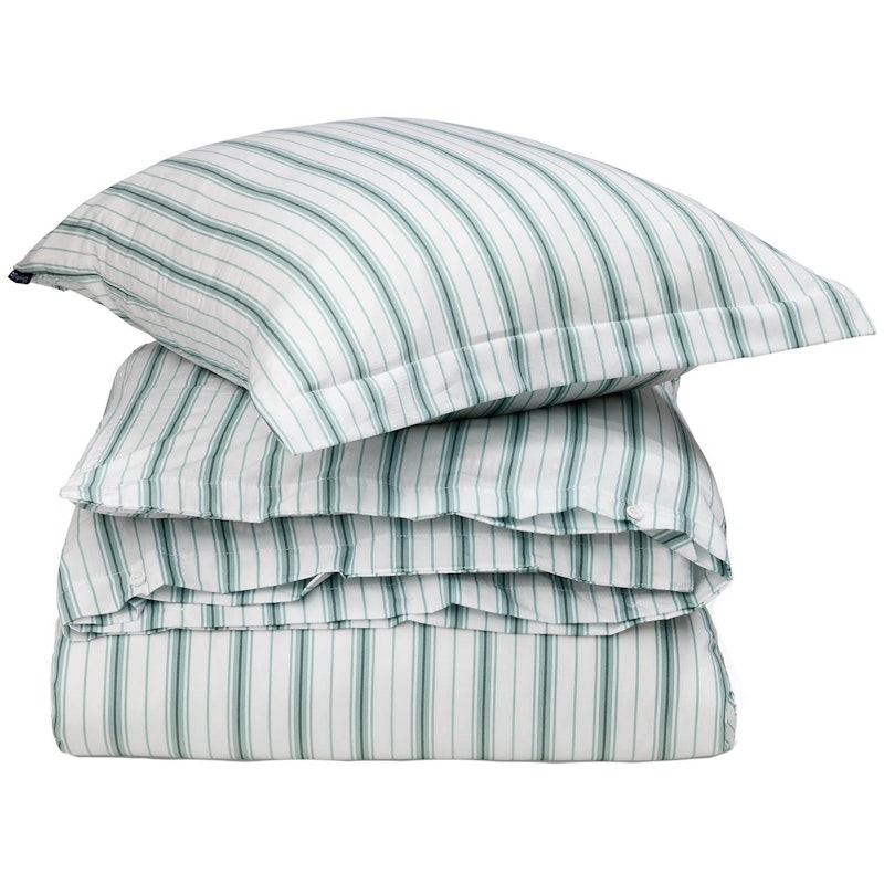Striped Poplin Sengesæt 220x220 + 50x60x2 cm, Hvidt/Eucalyptus