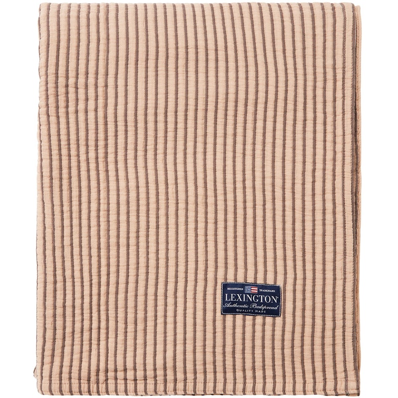 Striped Reversible Organic Cotton Sengetæppe 260x240 cm, Beige/Mørkegråt