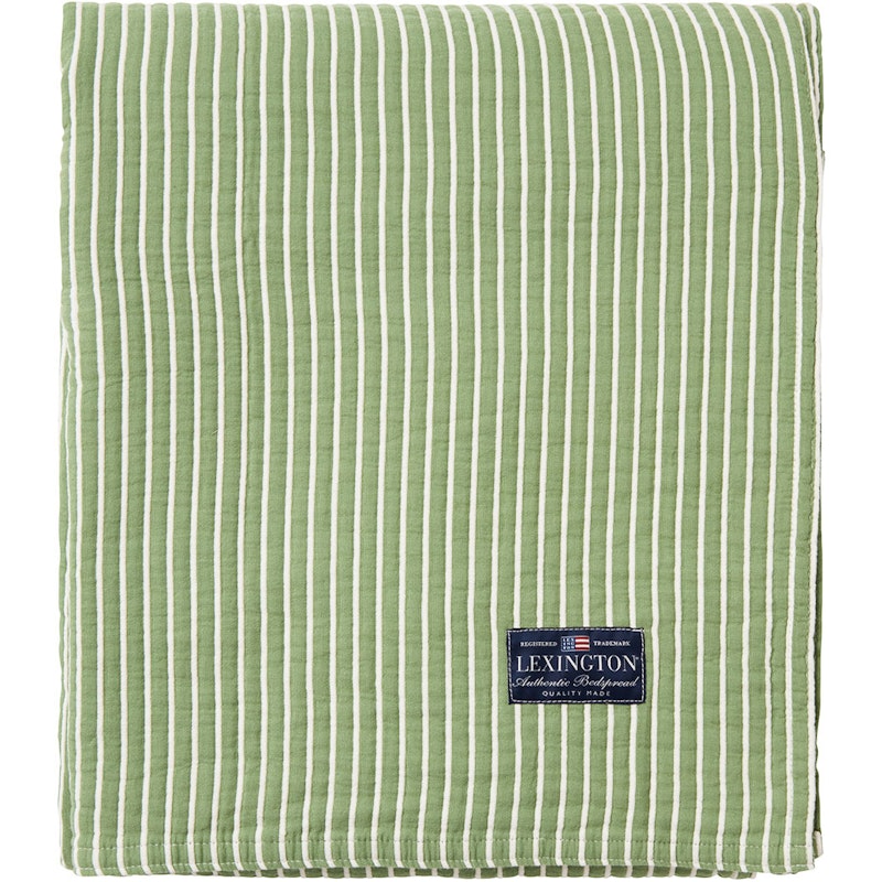 Striped Reversible Organic Cotton Sengetæppe 260x240 cm, Grønt/Offwhite