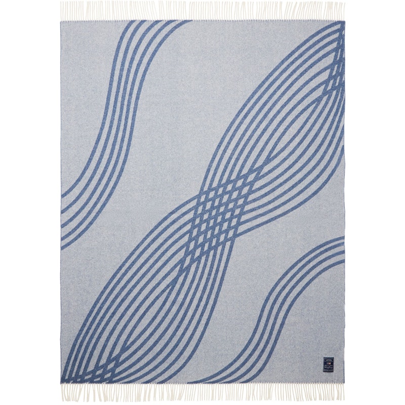 Waves Recycled Wool Jacquard Plaid 130x170 cm, Blå/Offwhite