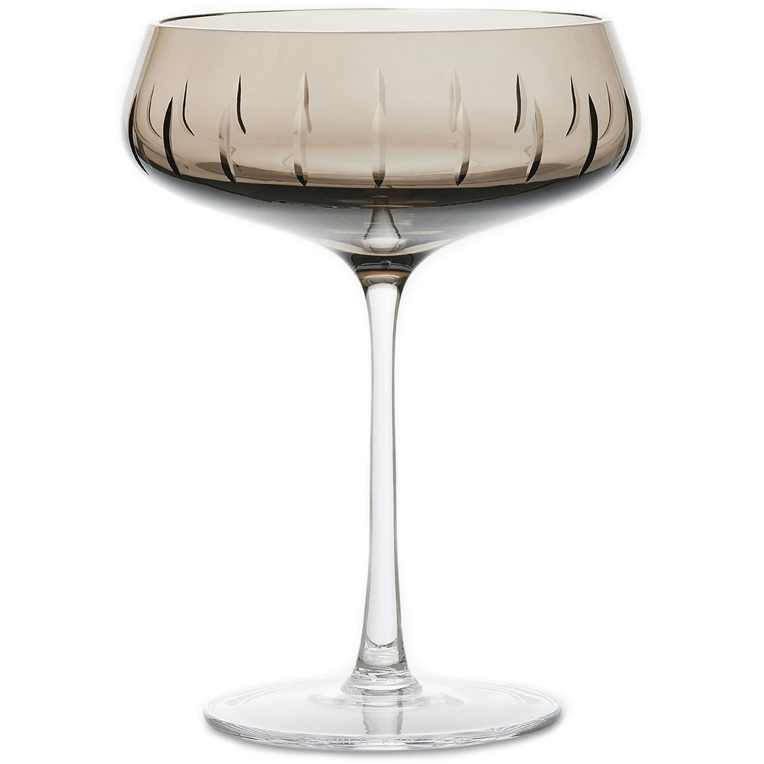 Louise Roe Single Cut Champagnesk&aring;l R&oslash;g - Champagneglas Mundbl&aelig;st Krystal Smoke - 10504-3-96