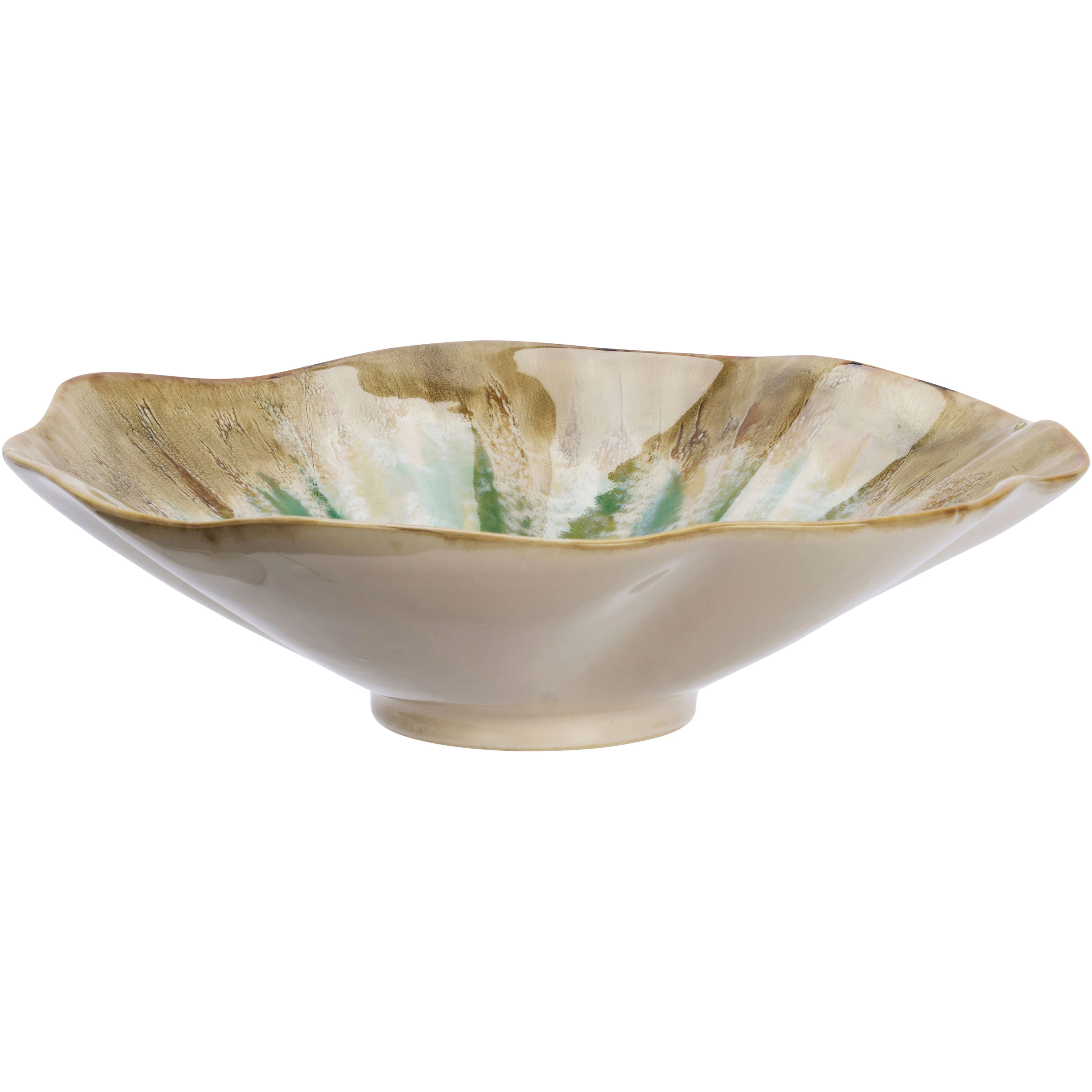Madam Stoltz Stoneware Sk&aring;l / Beige / Offwhite - Frugtsk&aring;le Stent&oslash;j Gr&oslash;n - P7798-12-40532