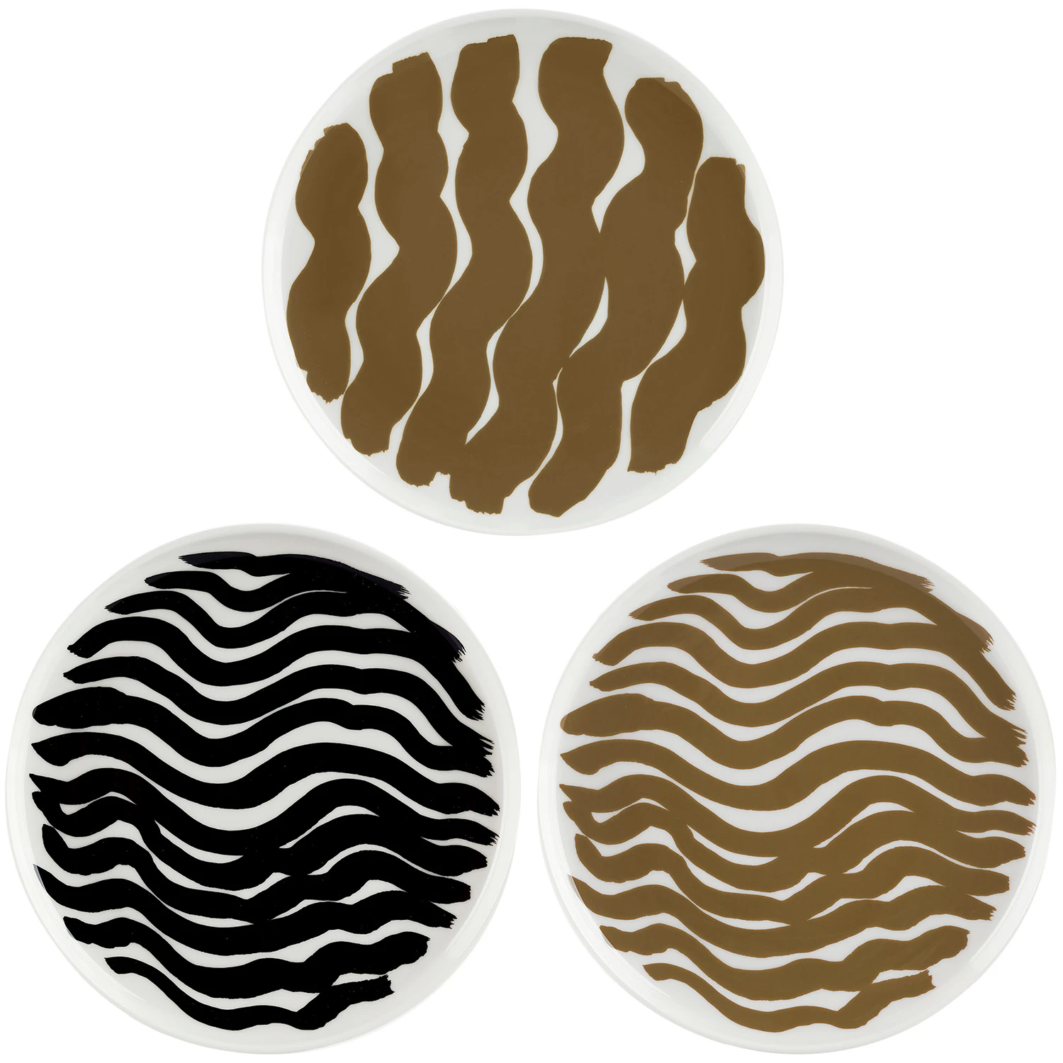 Marimekko Oiva/hyr&auml;ily Plates 20 Cm 3-pack Dark Sand/white - Middagstallerkner Stent&oslash;j Sort - 072287-189