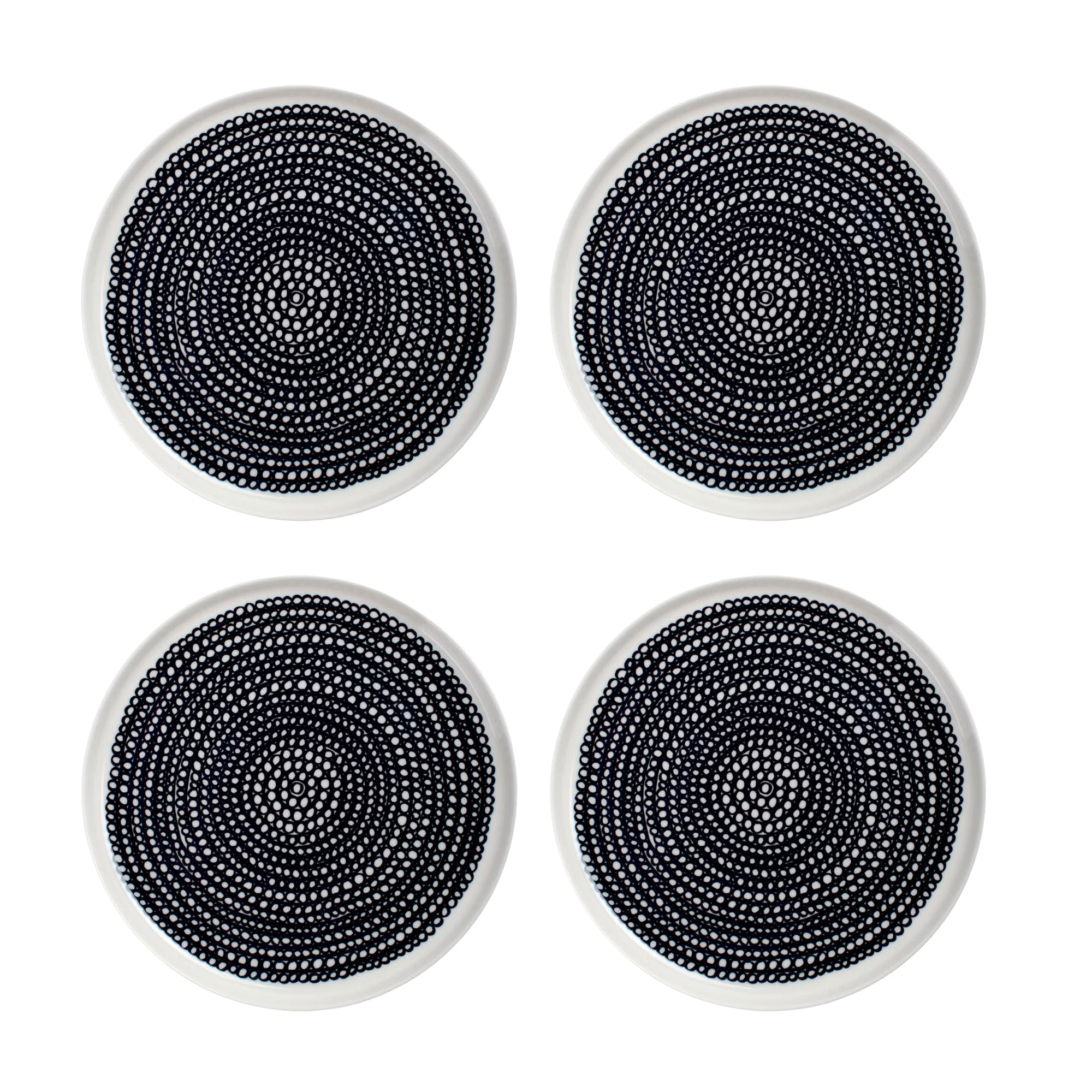 Marimekko Oiva/siirtolapuutarha Sidetallerken 20 Cm 4-pak - Middagstallerkner Stent&oslash;j Sort - 063303-199X4