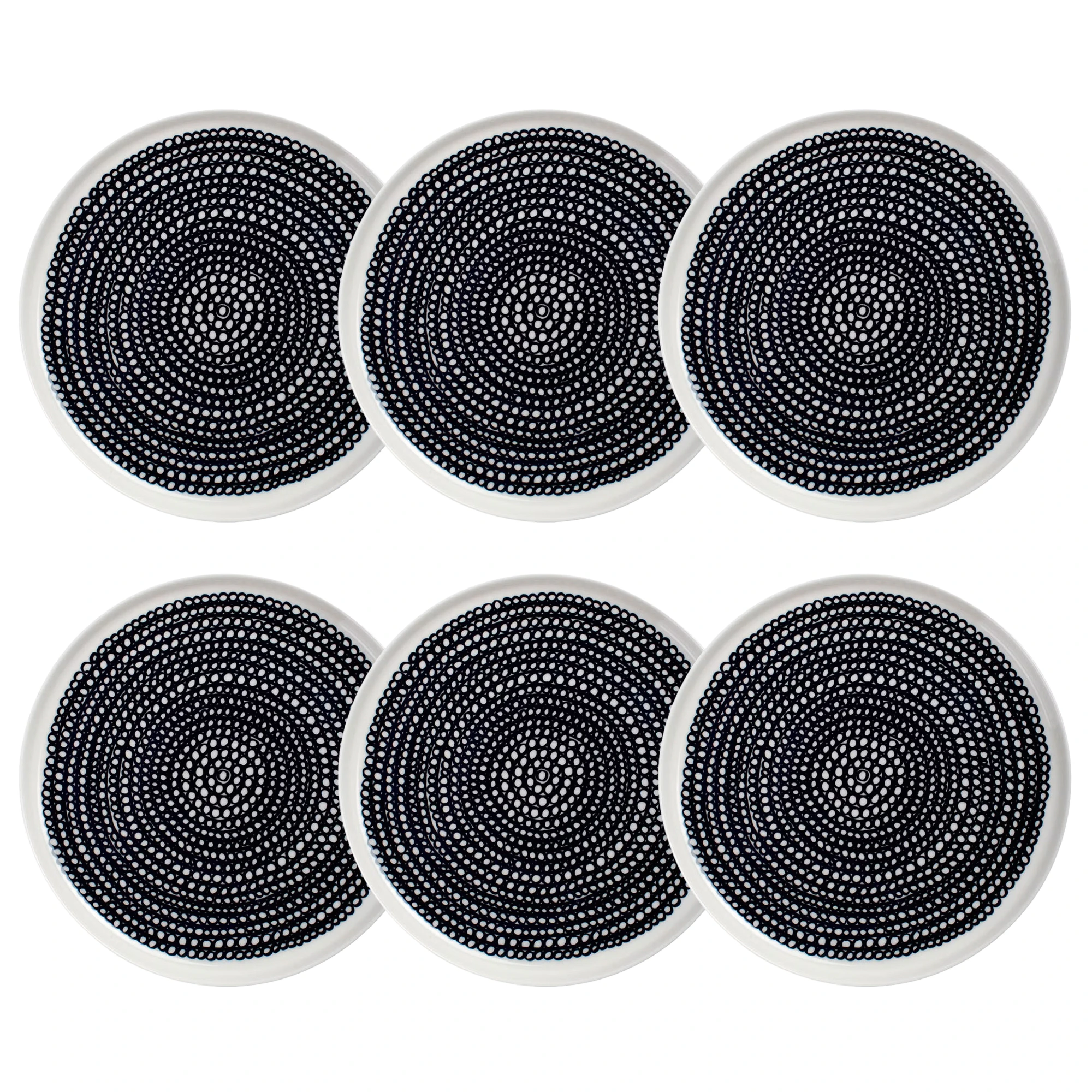 Marimekko Oiva/siirtolapuutarha Sidetallerken 20 Cm 6-pak - Middagstallerkner Stent&oslash;j Sort - 063303-199X6