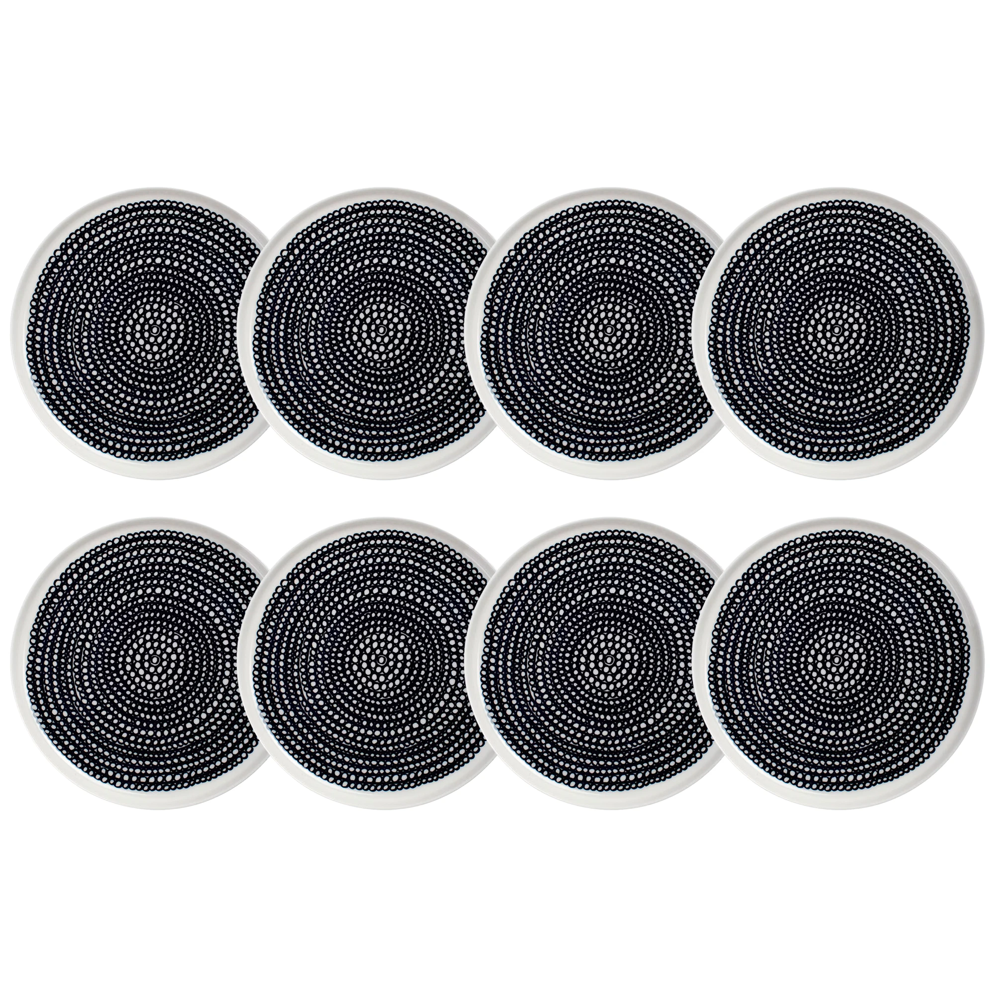 Marimekko Oiva/siirtolapuutarha Sidetallerken 20 Cm 8-pak - Middagstallerkner Stent&oslash;j Sort - 063303-199X8